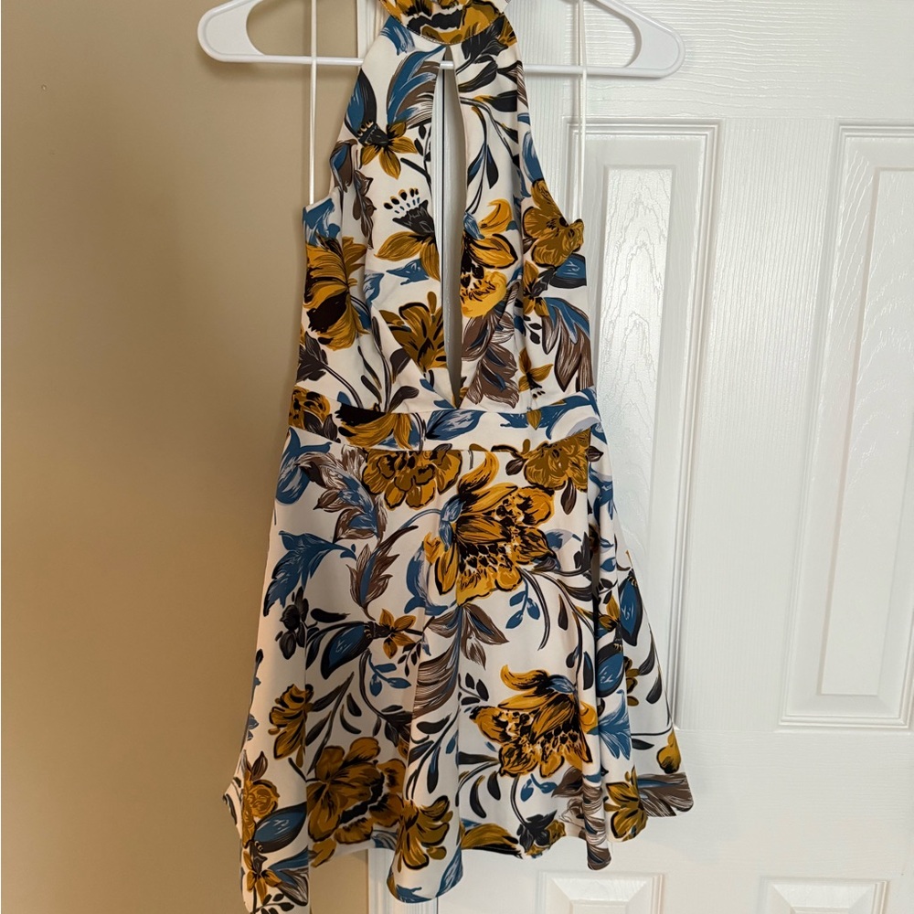 Floral Halter Dress in Mustard and Blue